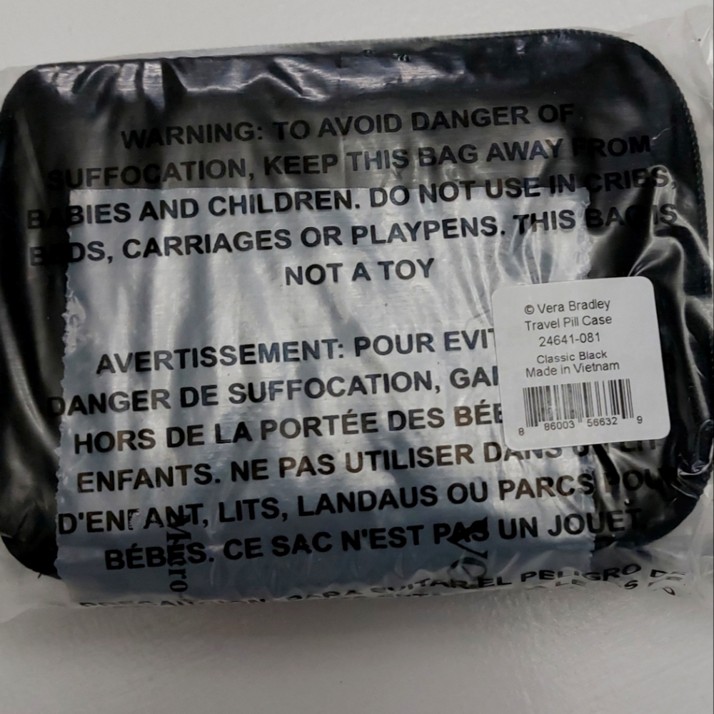 Vera Bradley Classic Black Microfiber Travel Pill Case NWT